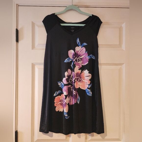 Alfani silky black floral short sleep dress S - Picture 1 of 3